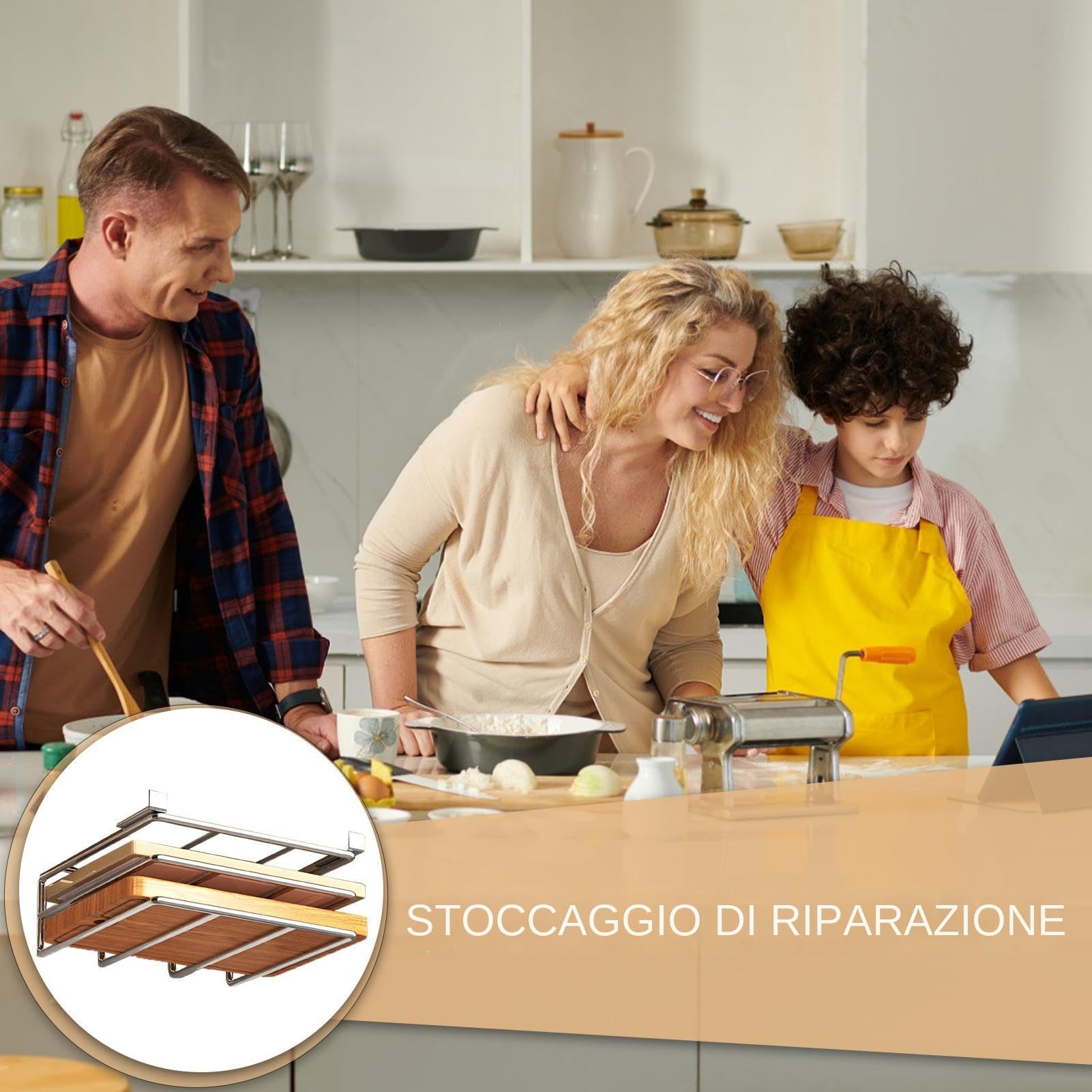 Generico Raccolto di supporto per taglieri, sotto il menomino del cabinet,Hangble Under Gabinet Pan Lid Stand - Rastrellino da tagliere in acciaio inossidabile per cucina