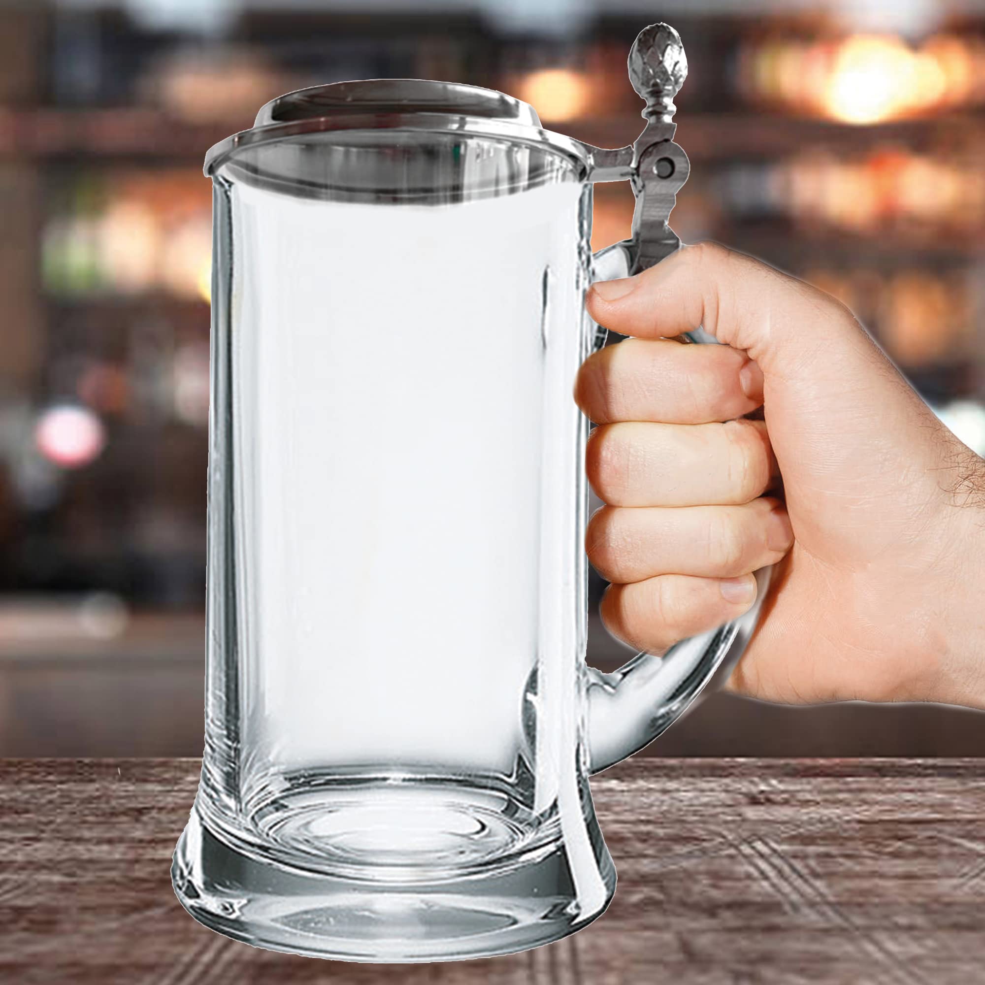Bierkrug mit Zinndeckel und Gravur - Geburtstagsgeschenk zum Vatertag (Vatertag Motiv 06)