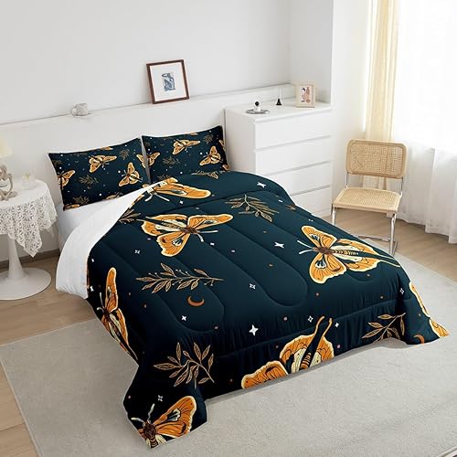 Miniatura 10 de Erosebridal Juego de edredón de mariposas amarillas, juego de ropa de cama rosa y rosa con purpurina dorada, edredón acolchado con lentejuelas y