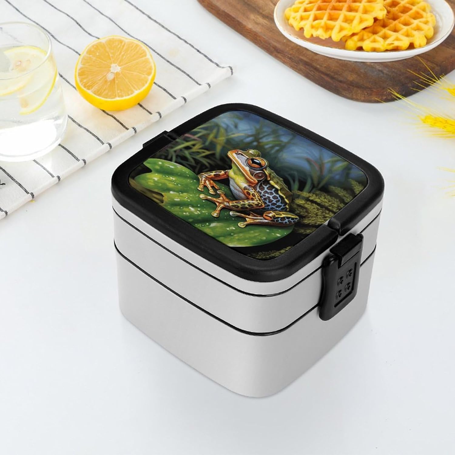 Adults Lunch Box Adult Bento Box Stackable Bento Box BPA-Free Tropical Frog Lunch Box Food Container Ideal for Meal Prep, Work, And On The Go