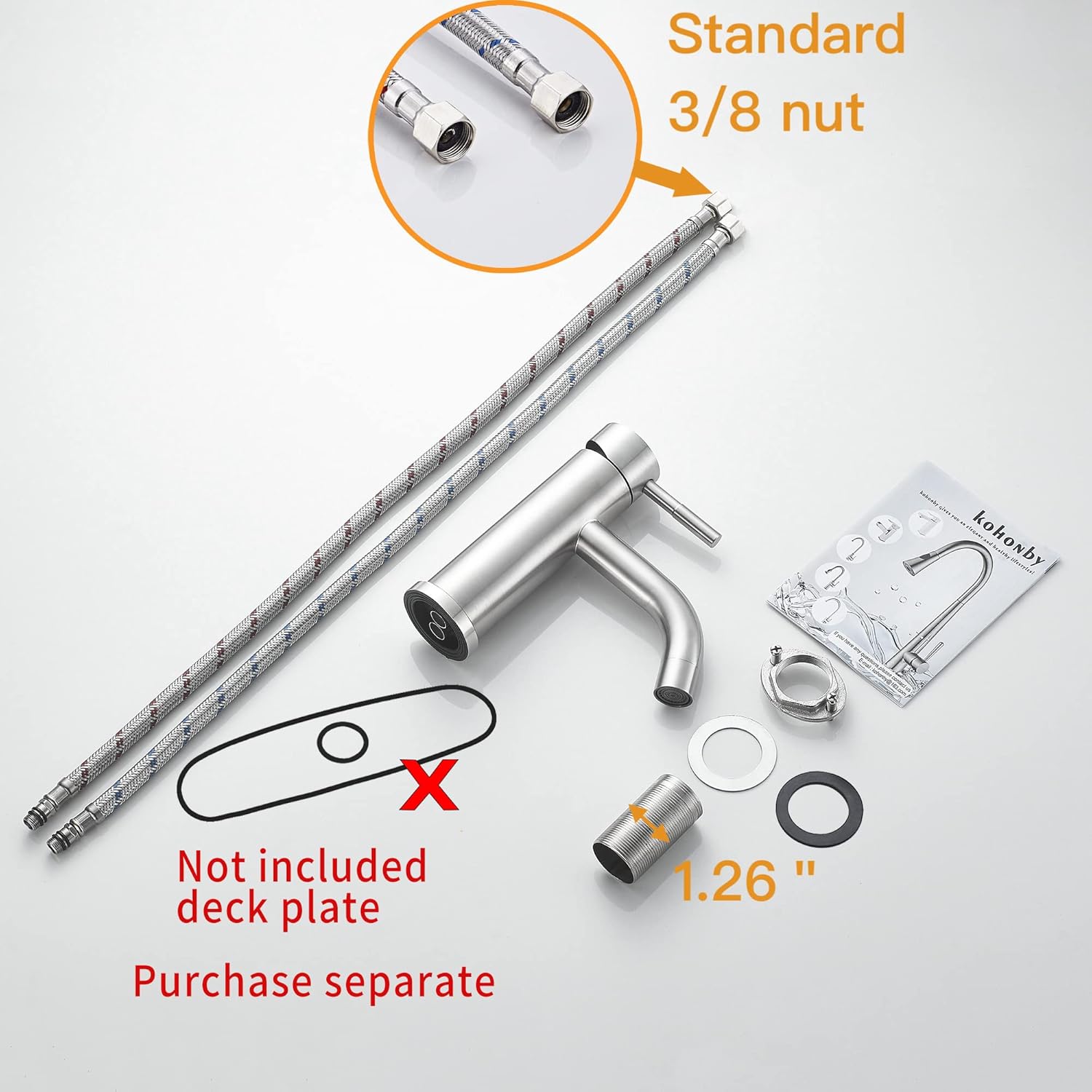 Single Hole Bathroom Faucet,Single Handle Brushed Nickel Bathroom Sink Faucet,Modern Stainless Steel Commercial Basin Faucet (No Drain