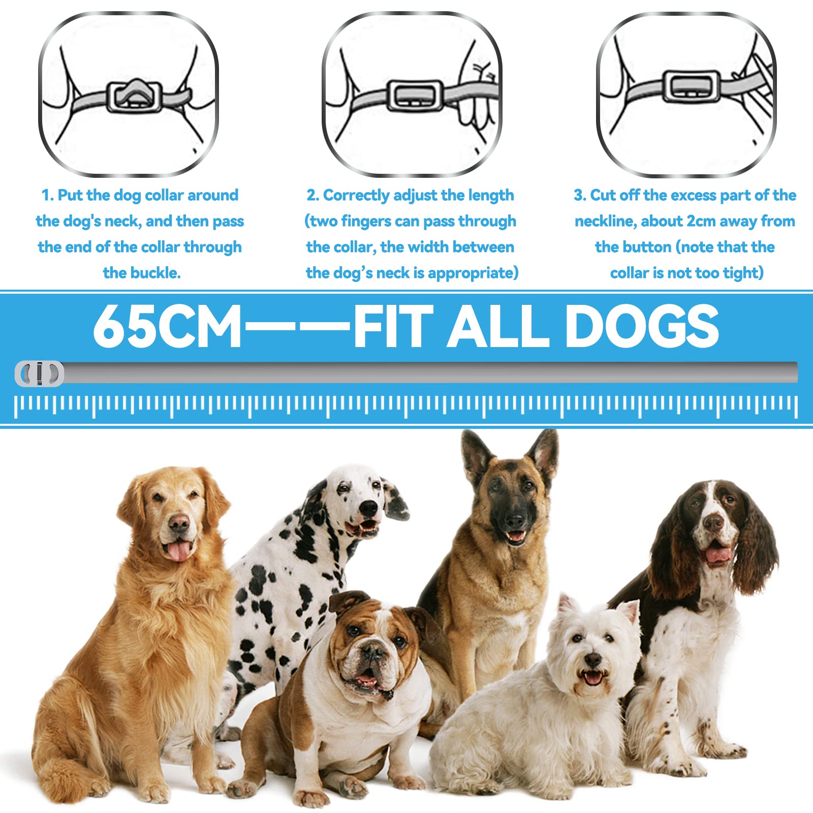 Wansiven Collari Antipulci per Cani, Regolabili da 65 cm, Zecche Impermeabili, Protezione 12 Mesi, per Cani di Piccola, Media e Grande Taglia