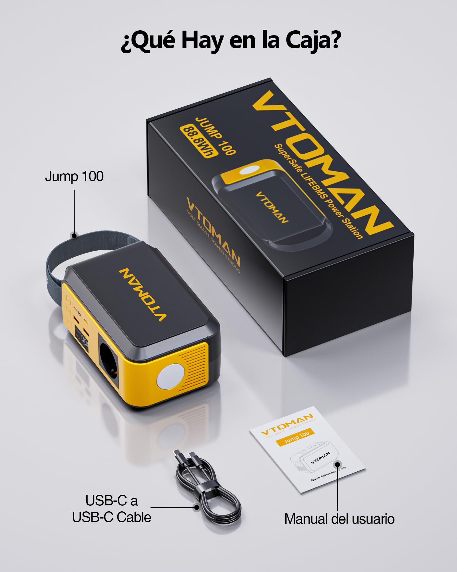 VTOMAN Jump 100 Energía Portátil, 89,6Wh LiFePO4, CA 100W PD 65W | Celdas seguras duraderas, carga múltiple, compacta ligera, camping y emergencias