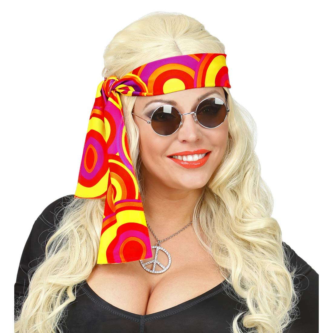 NET TOYS Hippie Stirnband Im 70er Jahre Style – Orange-bunt, Flower Power Look Für Festival & Mottoparty