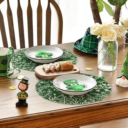 Miniatura 4 de Artoid Mode Juego de 4 manteles individuales redondos con diseño de trébol verde para el día de San Patricio, manteles individuales redondos de