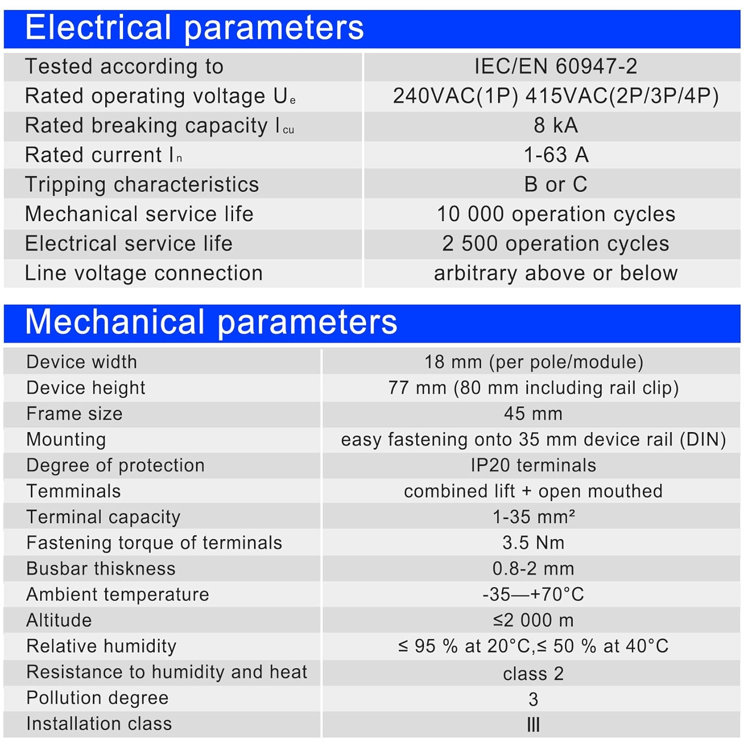 Heschen Miniature Circuit Breaker HSB6C, 40Amp Current, 4 Pole, Type C, 6kA Breaking Capacity, DIN Rail Mounting