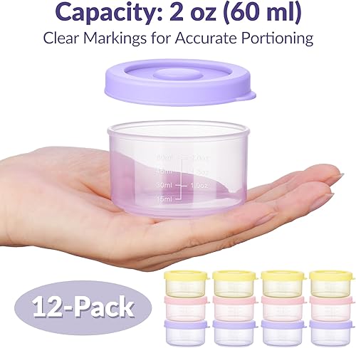 Miniatura 2 de NiHome Paquete de 12 recipientes de plástico de 2 onzas con tapas, sin BPA, para aperitivos y alimentos para bebés, resistentes a fugas, apilables,