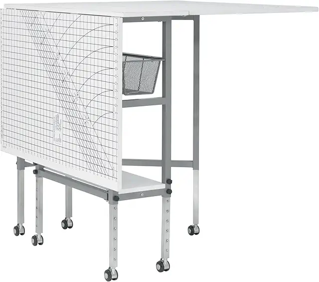 Foldable Sewing & Cutting Grid Table with Storage Drawers - White