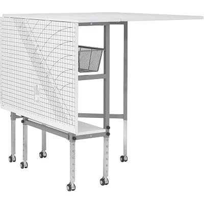 Sew Ready Foldable Hobby and Cutting Grid Table - 58.75" W x 36.5" D White Arts and Crafts Table with Grid Top and Silver Storage Drawers