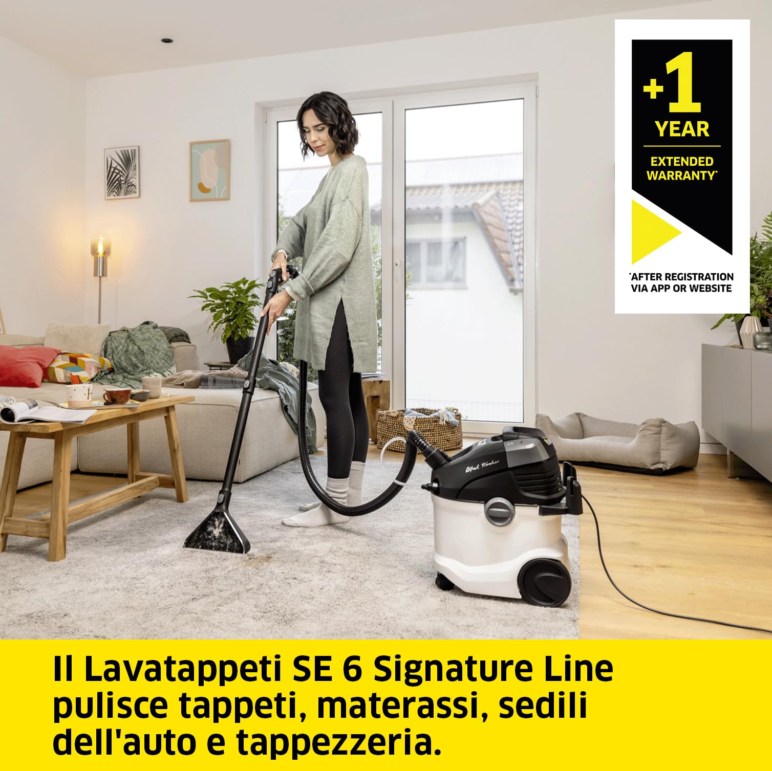 KÄRCHER Lavatappeti Smacchiatore SE 6 Signature Line, tubo a spruzzo 2 in 1, serbatoio acqua pulita e acqua sporca: 4 l, bocchetta per il lavaggio della tappezzeria, per pavimenti, poltrone e tessuti