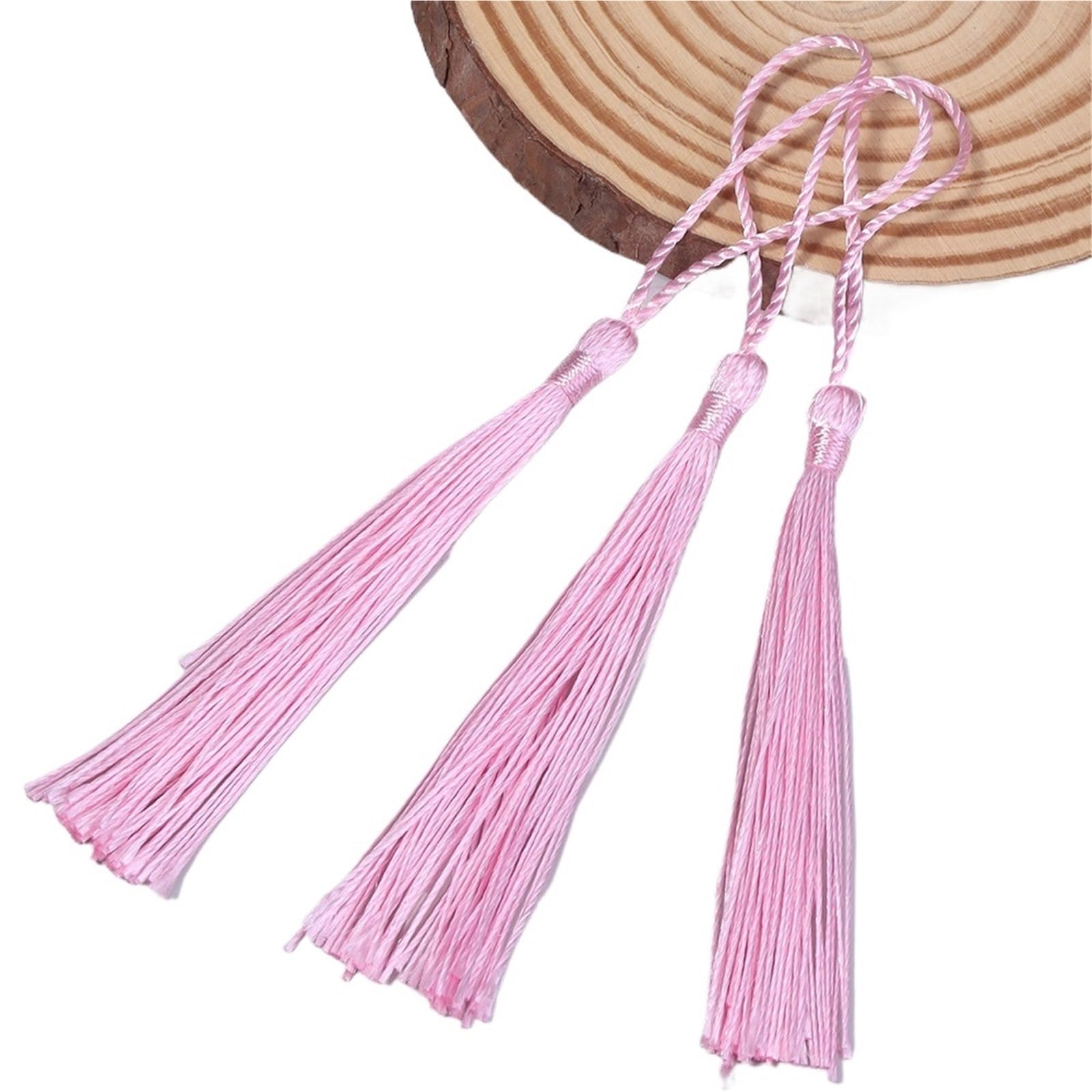 Mini Tassels 300pcs 13cm Hanging Rope Polyester Tassel Fringe Soft Flossy Tassel For DIY Bookmark Keychain Pendants Jewelry Making Accessories for Crafts(Pink)
