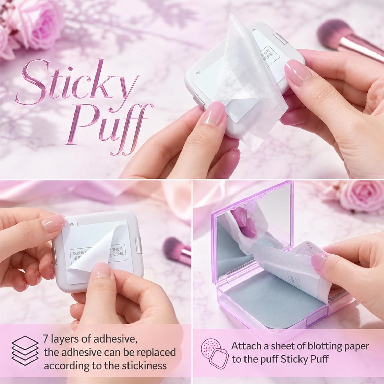 Gjinxi 300 Sheets Natural Face Oil Blotting Paper with Mirror Puff Refills, Excess Oil Absorbing Shine Saves Makeup Premium Handy Papers Essential Flawless All Day Matte Finish Skin Care Beauty Film