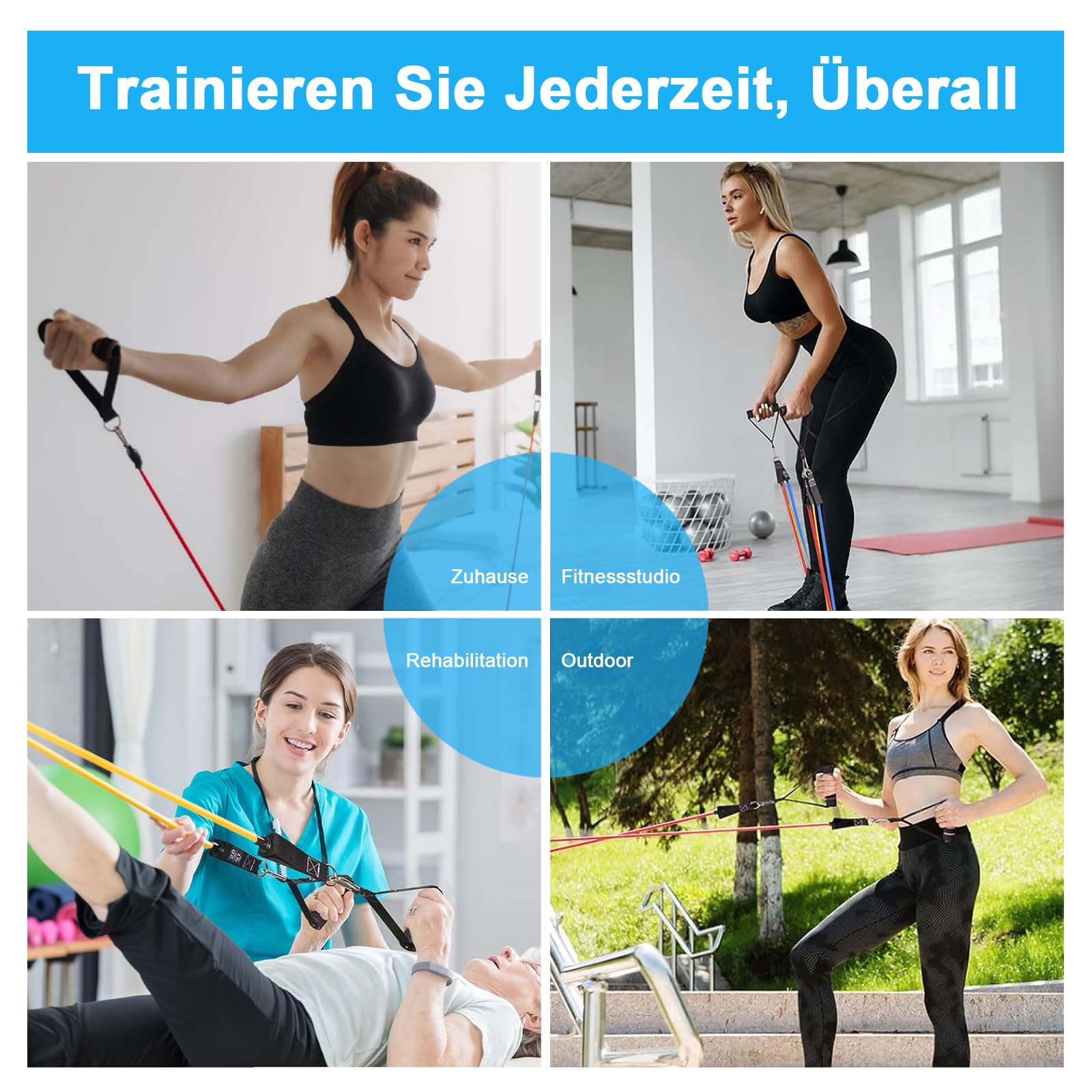 SURFOU Elastique Musculation 5 Niveaux avec Poignées, Sangles de Cheville, Ancrage de Porte, Poster et Sac de Rangement pour Pilates