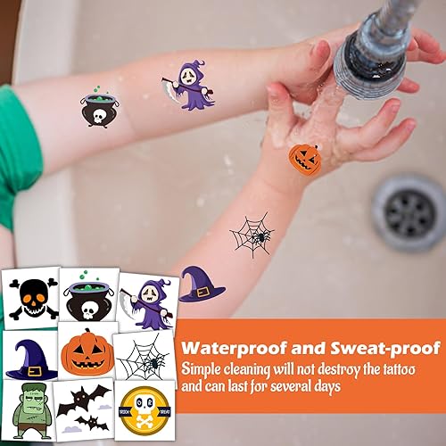 Miniatura 4 de 180 piezas de 60 diseños de tatuajes temporales de Halloween para niños, calcomanías de tatuajes falsos para niños, suministros de fiesta, farol de