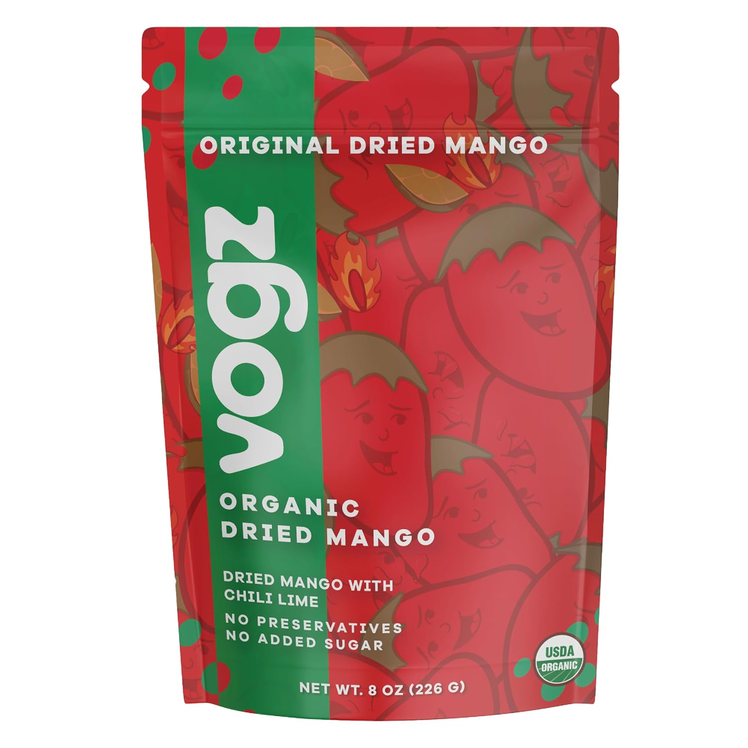 VOGZ Mango Slices with Lime & Chili – 8 oz Resealable Bag – Real Fruit Infused with Tangy Lime & Mild Heat – Gluten-Free, Vegan, Non-GMO, Organic Mango Snack – Low Sugar, High In Fiber, No Preservatives, Made in Mexico