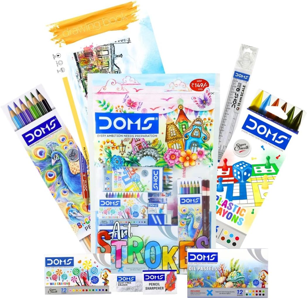 Art Strokes Kit | Perfect Value Pack | Kit for Creative Minds | Gifting Range for Kids | Combination of 10 Stationery Items | Pack of 1