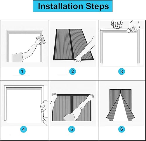 Miniatura 5 de GOUER - Puerta magnética para mosquitos, 51.2 x 92.5 in, mantiene a los insectos y mosquitos fuera cortina magnética fácil de instalar sin perforar,