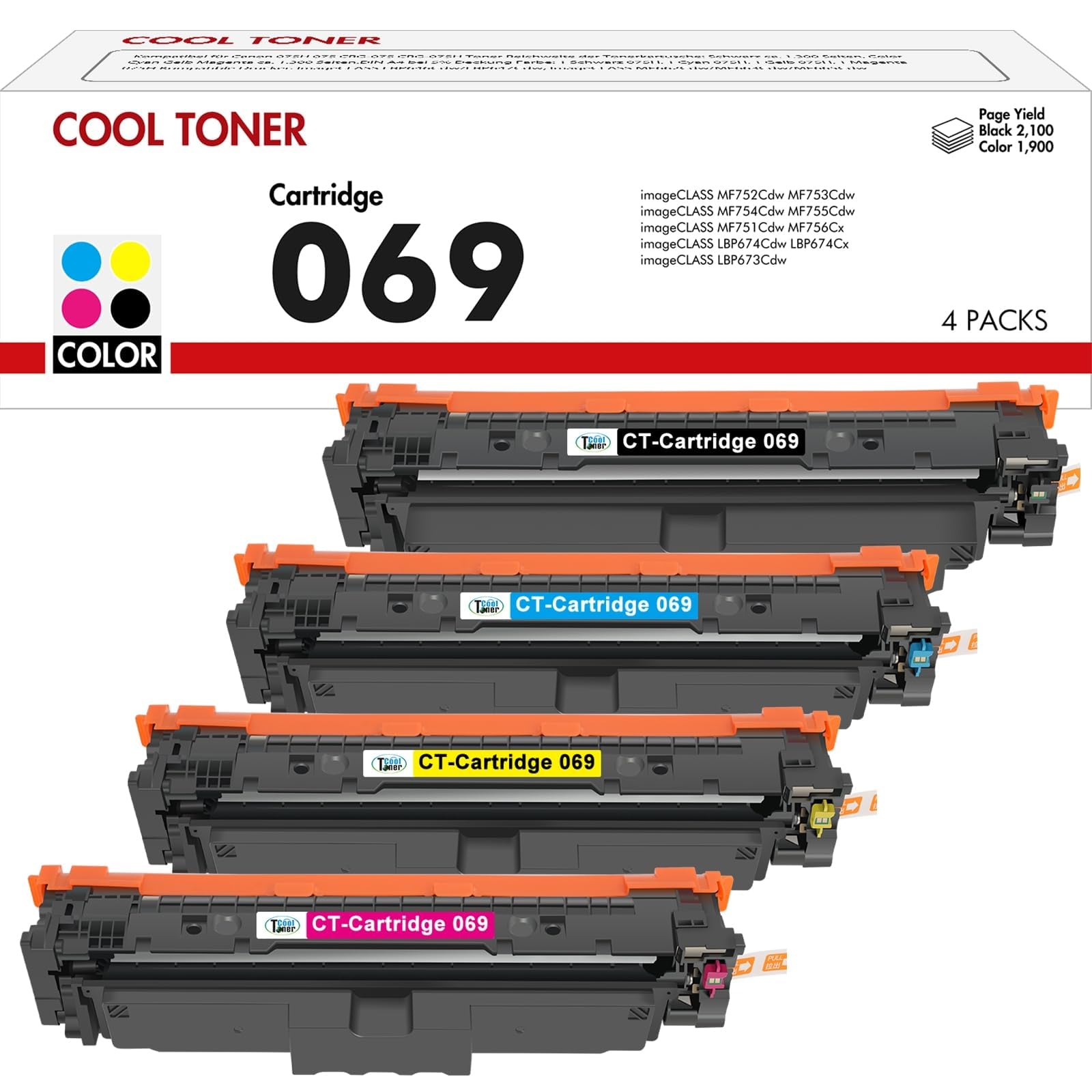 Cool Toner 069 069H - Cartuccia toner compatibile per Canon i sensys MF752cdw 069 069H imageCLASS imageCLASS MF751Cdw MF753Cdw MF752Cdw MF756Cx LBP673Cdw LBP674Cx (nero, ciano, giallo, magenta