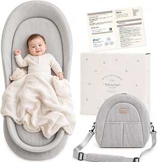 【軽量×ショルダー付きで持ち運びラク】 ベッドインベッド 新生児 折りたたみ ベビーベッド 添い寝 傾斜 コンパクト 赤ちゃん お昼寝 グレー | 助産師監修,ベビー布団,赤ちゃん用,フラット使用可,傾斜クッション付き,外ポケット付き,旅行・帰省・里帰りに便利,約1,100g軽量,ショルダーベルト付き,折りたたみ収納,洗濯機洗いOK,お手入れ簡単,通気性メッシュ,寝室・リビング用