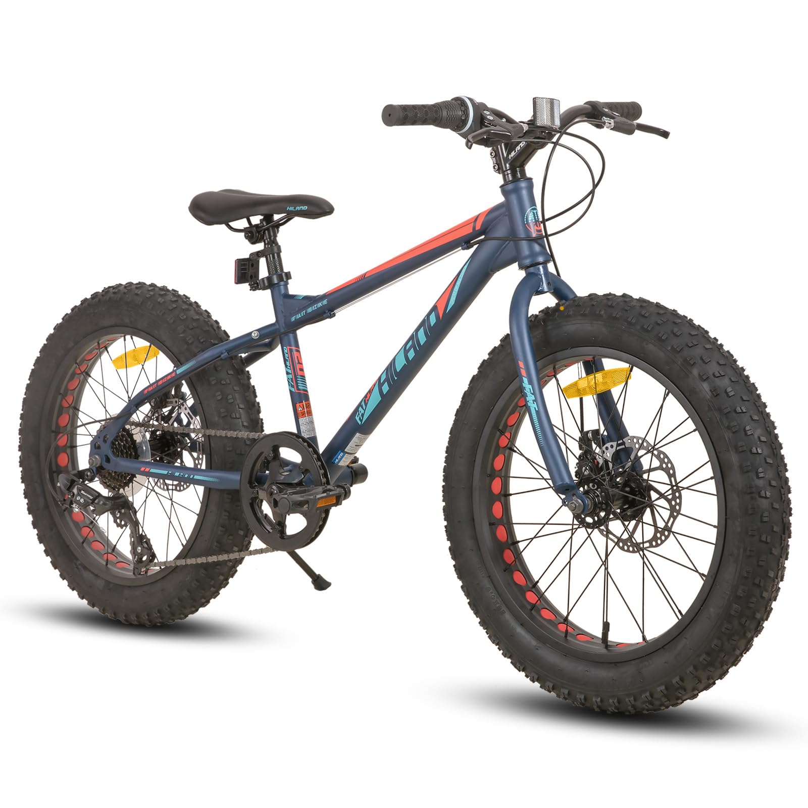 Hiland Fat Tire 24/26 Zoll Mountainbike mit Doppelscheibenbremse, 7-Gang Mountainbike für Jungen und Mädchen, Fahrräder für den Strand und die Stadt, Blau/Grün/Weiß/Silber