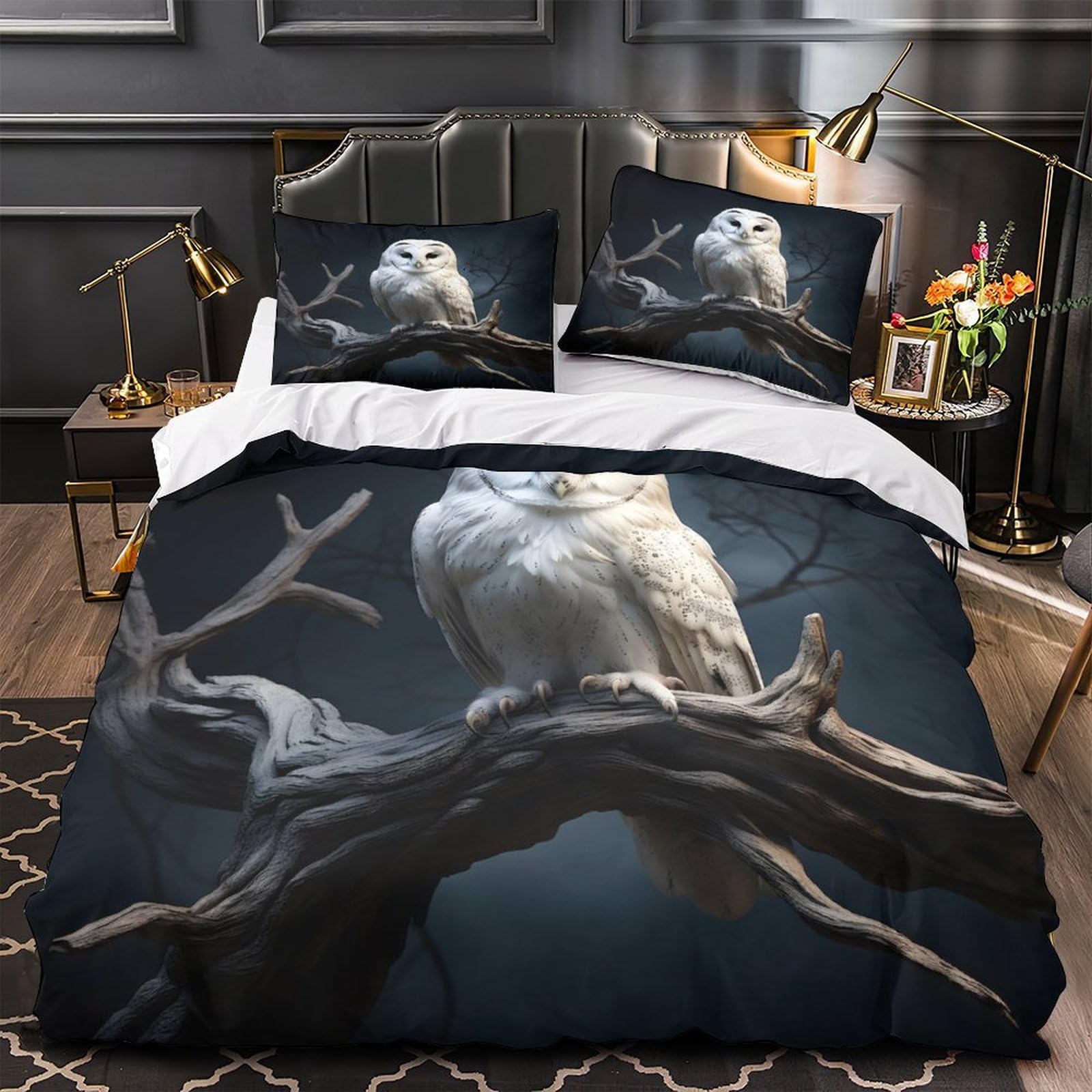 Parure de lit chouette des neiges 140x200 microfibre haut de gamme imprimée 3D