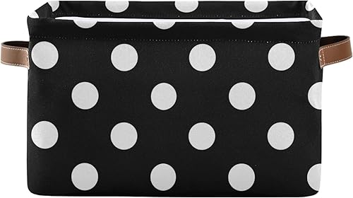susiyo Cestas de almacenamiento plegables grandes de tela de lunares negros y blancos, canastas decorativas plegables con asas de poliuretano para