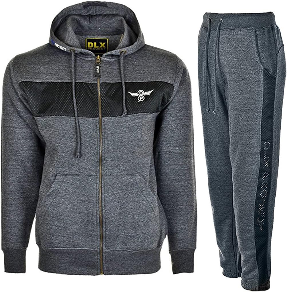 DLX PROJECT New Mens Mesh Panel Tracksuit Sweat Top & Jog Track Bottoms Set S M L XL