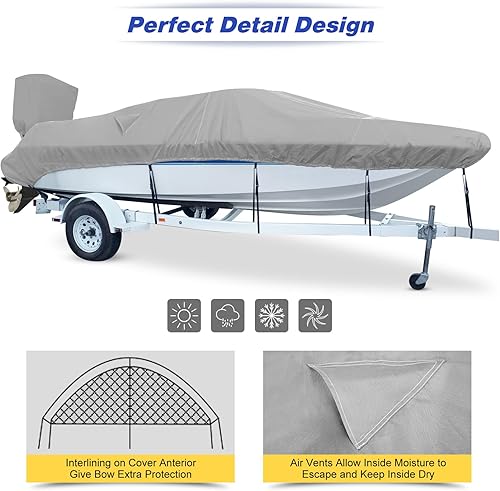 Miniatura 4 de Mionovity Funda impermeable 600D para lancha con cubierta de motor de 17 a 19 pies, se adapta a lanchas bajas, lanchas de casco V, lanchas de 17 a