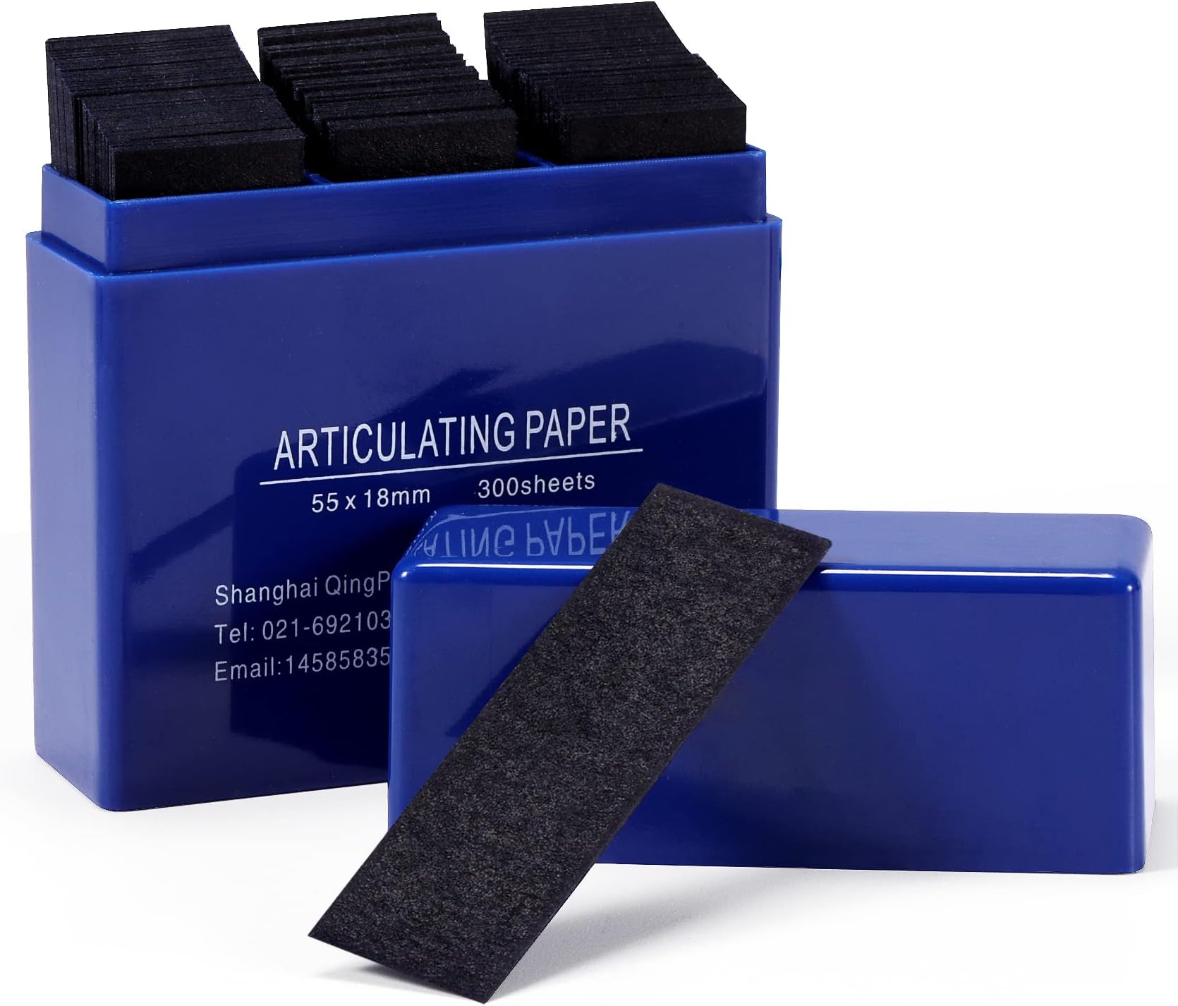 Dental Articulating Paper 300 PCS, Plastic Dispenser Blue 100 Micron Bite Articulating Paper & Film Doubled Side - 55 x 18 x 0.1mm - 12 Months Warranty