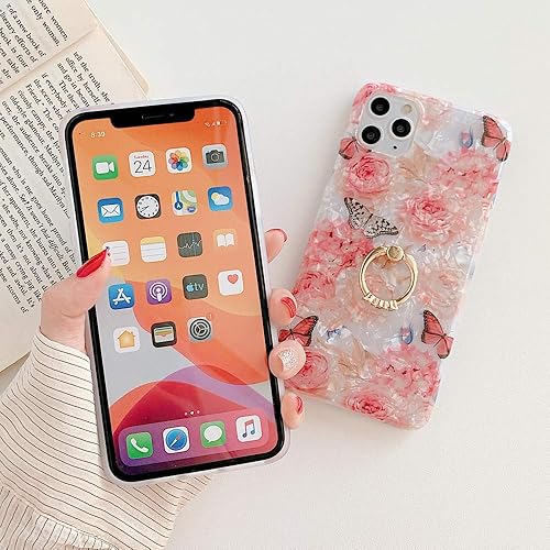 Miniatura 3 de Qokey Funda para iPhone Xs Max, funda transparente con diseño de flores, linda moda para mujeres y niñas, con soporte de anillo giratorio de 360