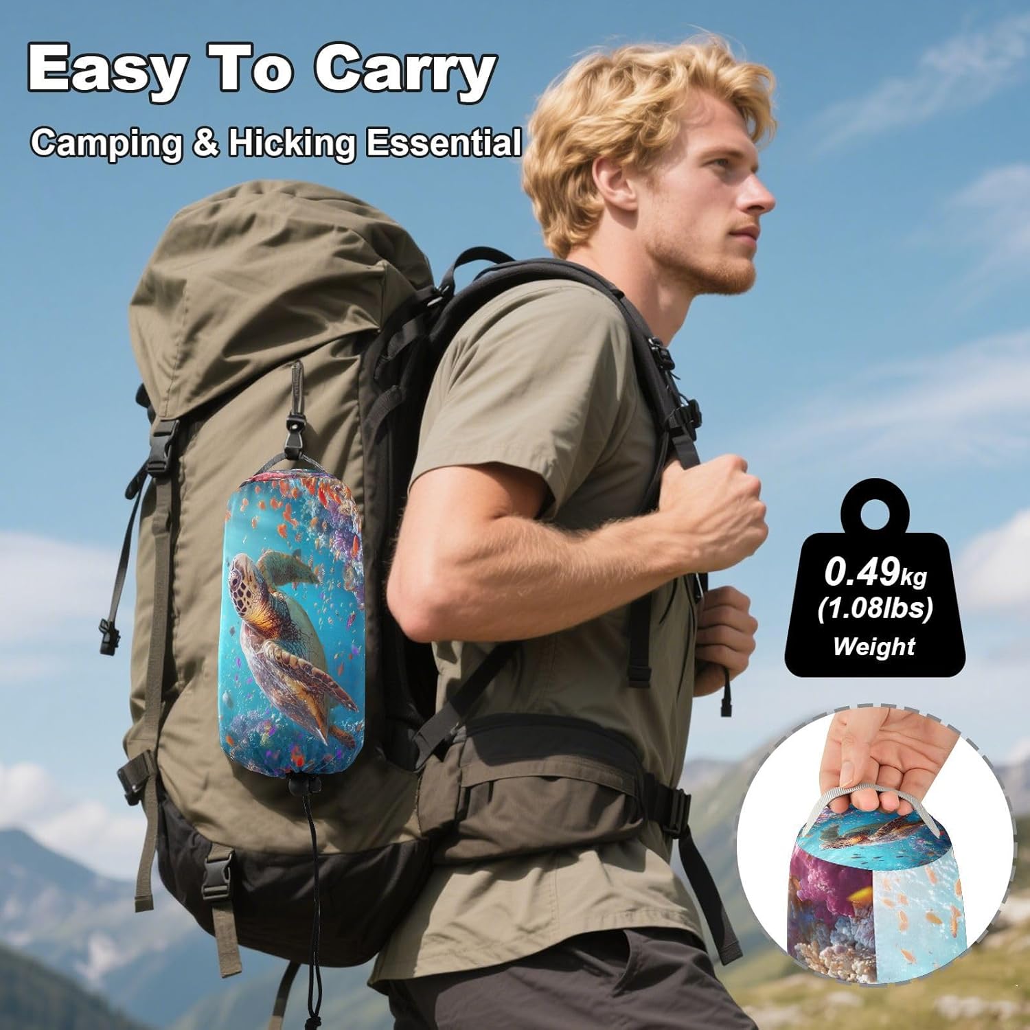 ALAZA Sea Turtle Undersea World Camping Hammocks Single or 2 Person 500 lbs Portable Parachute Travel Hammock w/Tree Straps for Hiking Backpacking Indoor Outdoor