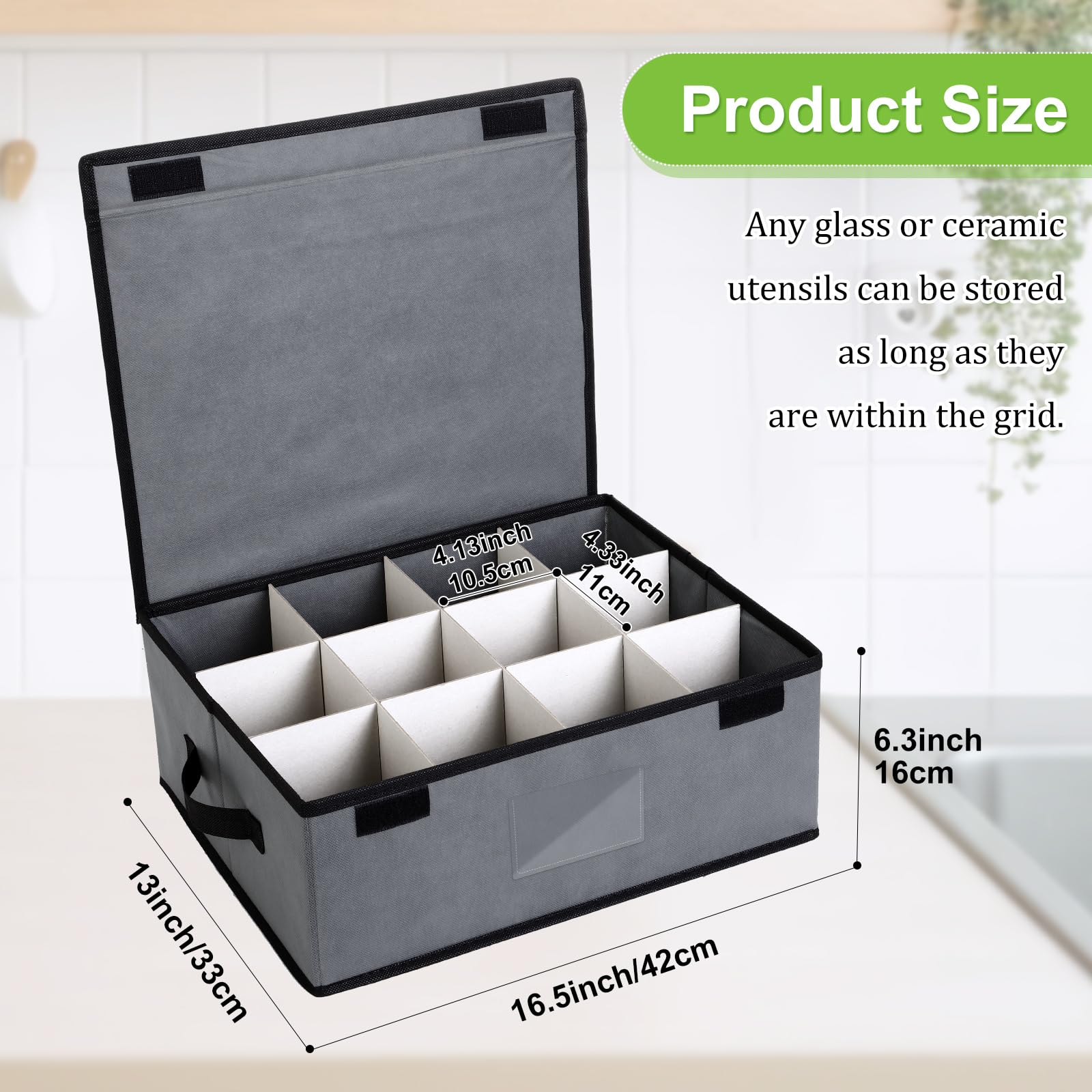 Suzile 4-piece Stemware Storage Case Set Wine Glass Storage Box with Dividers, Lid and Handle, Includes 48 Protective Films, China Storage Containers for Glassware Protection (Mug Storage)