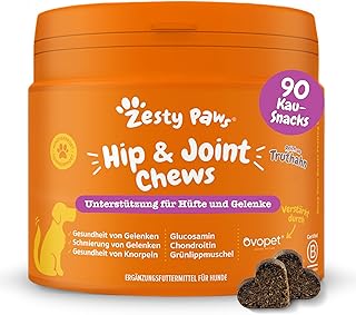 Zesty Paws Kausnacks für Hüft- und Gelenkbeweglichkeit | Gelenktabletten Hund | Hüft- und Gelenkkauartikel | Hunde Kauartikelmit Glucosamin, Chondroitin und Ovopet + Vitamin C und E | Truthahn | 90 st