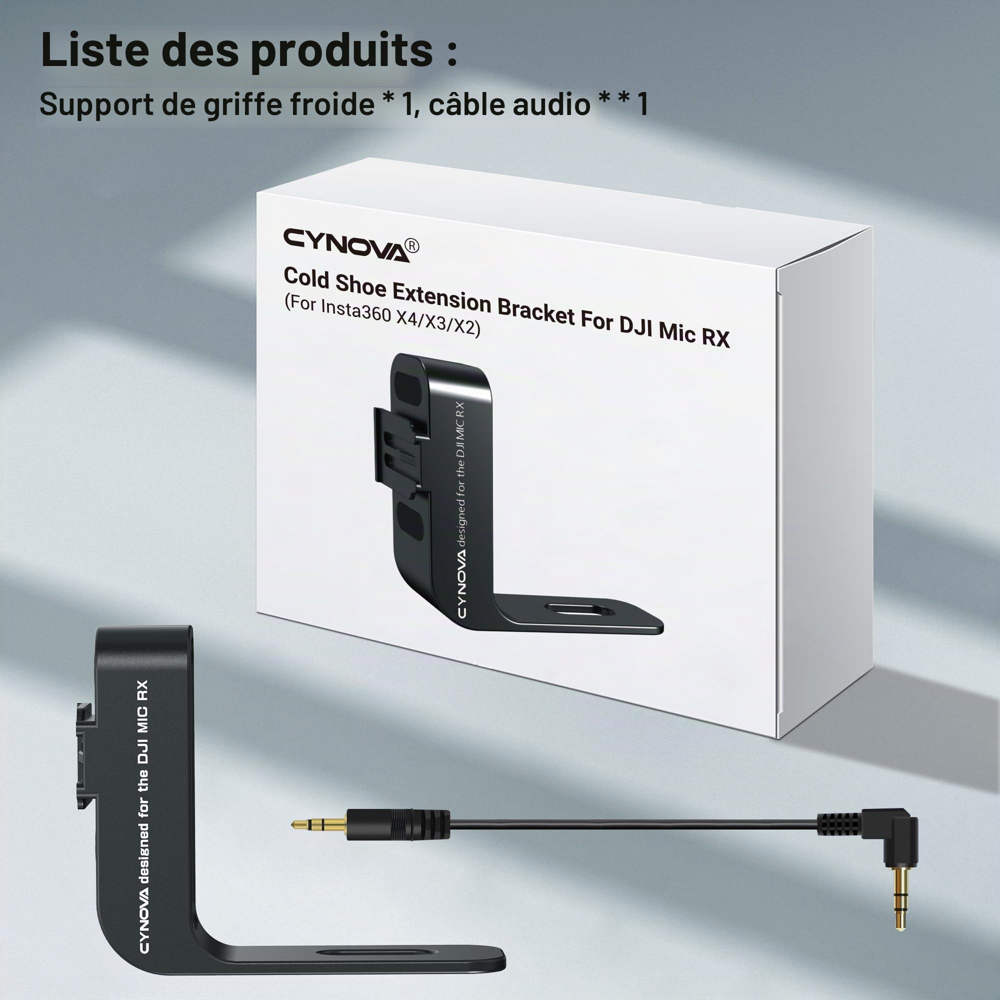 CYNOVA Cold Shoe pour Insta360 X4, support de microphone sans fil, compatible avec Insta360 X4/X3, utilisable sur microphone DJI MIC 2 RX Lavalier