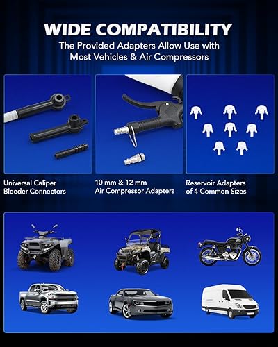 Miniatura 3 de Orion Motor Tech Kit de purga de frenos neumáticos, kit de purga de líquido de frenos de 0.8 cuartos con 8 adaptadores de cilindro maestro, purgador