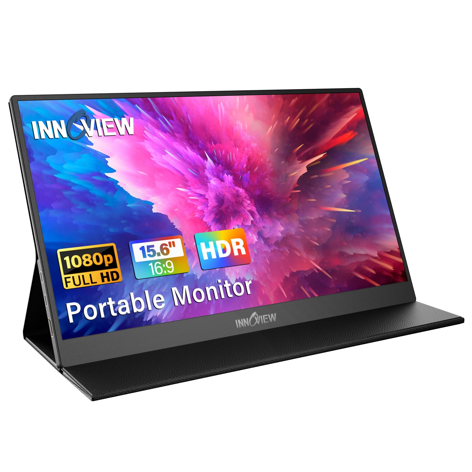 Portable Monitor, 15.6 Inch FHD 1080P HDMI USB C Second External Monitor for Laptop, Desktop, MacBook, Phones, Tablet, PS5/4, Xbox, Switch, Built-in Speaker with Protective Case
