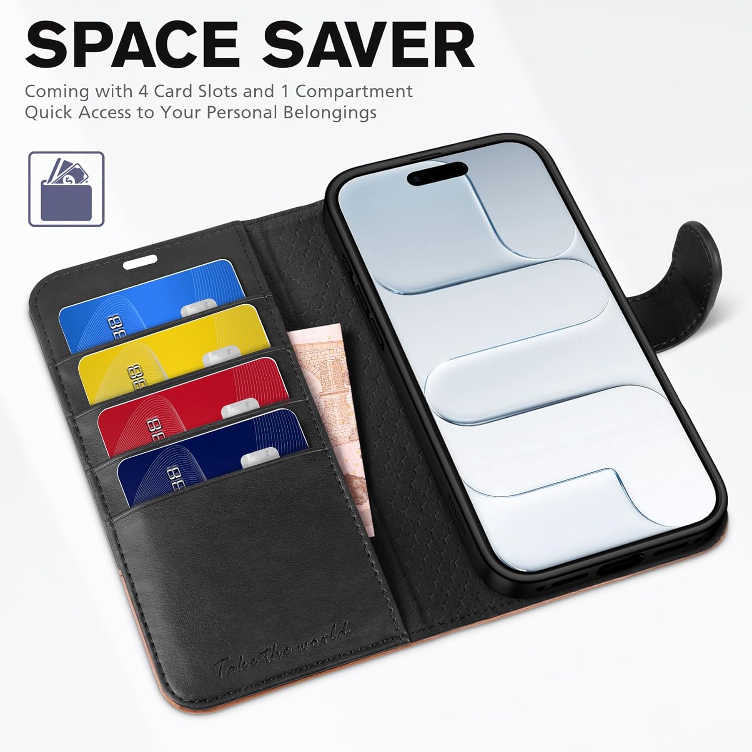 TUCCH Wallet Case for iPhone Air (6.5") 2025, RFID Blocking 4 Card Slots, Kickstand, Shockproof TPU Shell, PU Leather, Magnetic Closure, Protective Flip Folio Cover, Black & Brown - Image 7