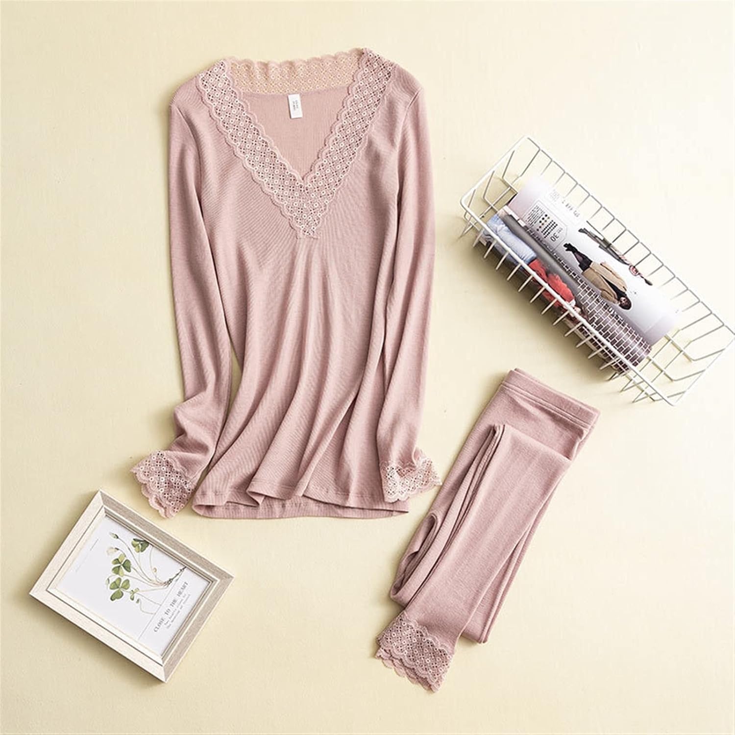ANRIO 82% Wool 18% Mulberry Silk Long Thermal Underwear Set for Women Soft Comfy Base Layer Thermals Top and Bottom Set