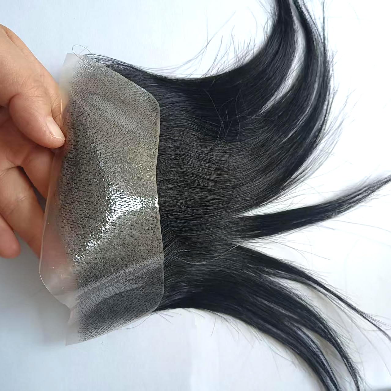 SeraphicWig Natural Hairline Men Toupee with Clear Poly Skin PU lace toupee for men,Mono Lace Top Hair Pieces Lace Size 4X16cm Natural Color - Image 4