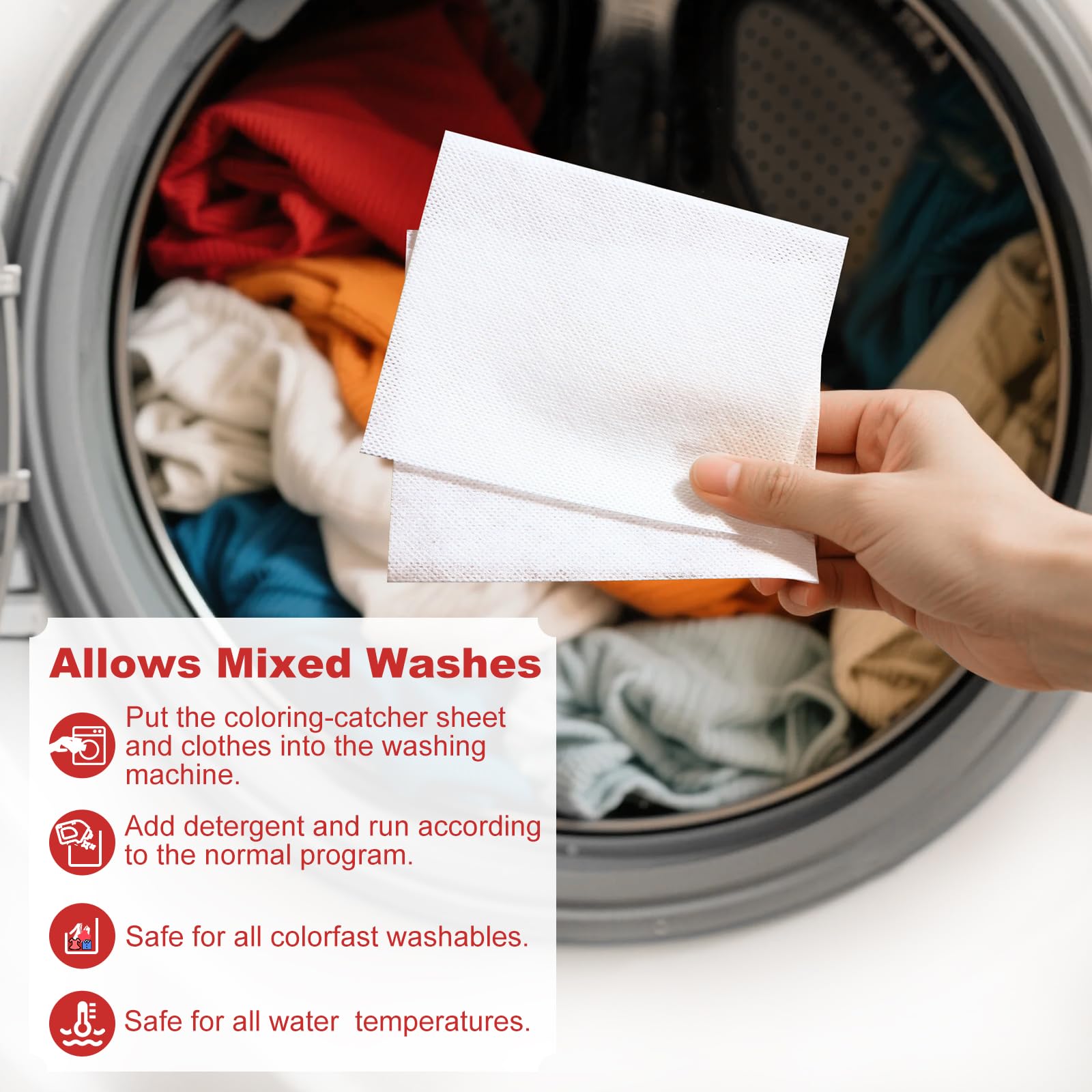 Color catcher sheets in washing machine with rug