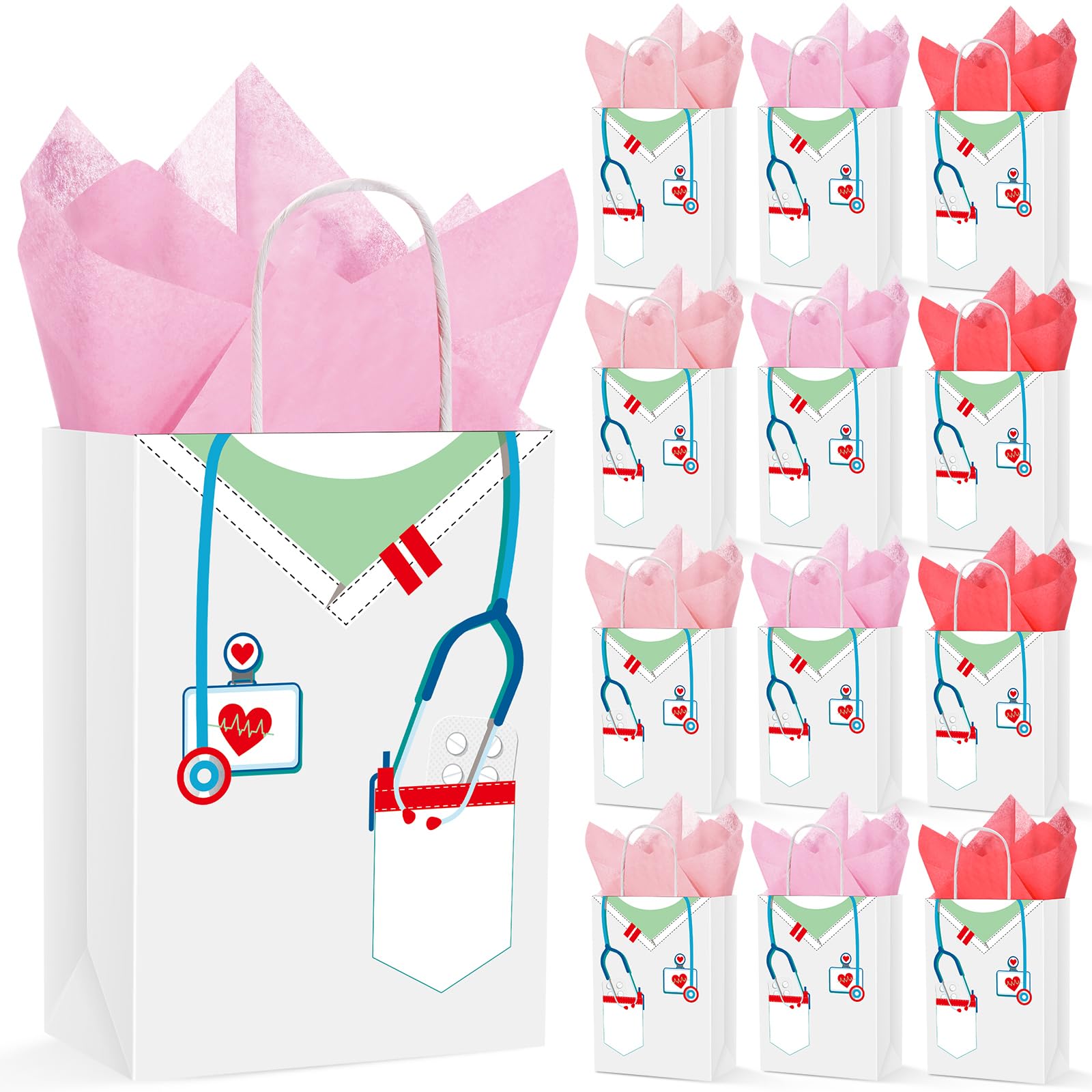 Nezyo Nurses Graduation Gifts 30 Pcs Nurse Gift Bags with 30 Wrapping Tissue Papers for Medical Graduation Appreciation Thank You Party Supplies(Classic,White)