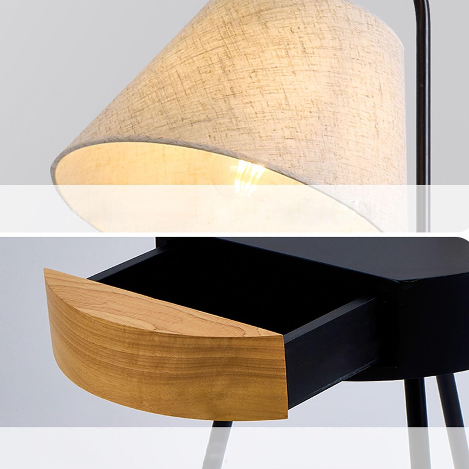 Lampada da Terra Lampada da Terra con Tavolo, tavolino Rustico con cassetti portaoggetti, Comodino for Soggiorno Camera da Letto per Soggiorno