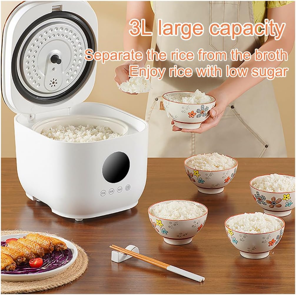 Electric Pressure Cooker, Small Low Sugar Rice Cooker Lunch Box 3l 1-4 People, with Steamer & Non-Stick Coated Insert, 24 Hours Timer Delay & Keep Warm Function, for White/Brown Rice