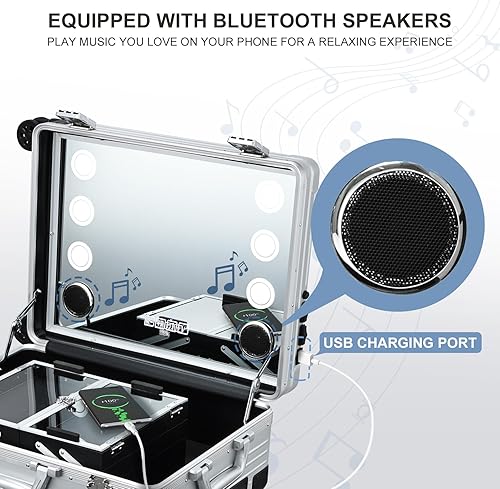 Miniatura 4 de Estuche de tren de maquillaje profesional 4 en 1 con ruedas, carrito de cosméticos y carrito de cosmetología, maletero para artistas de maquillaje,