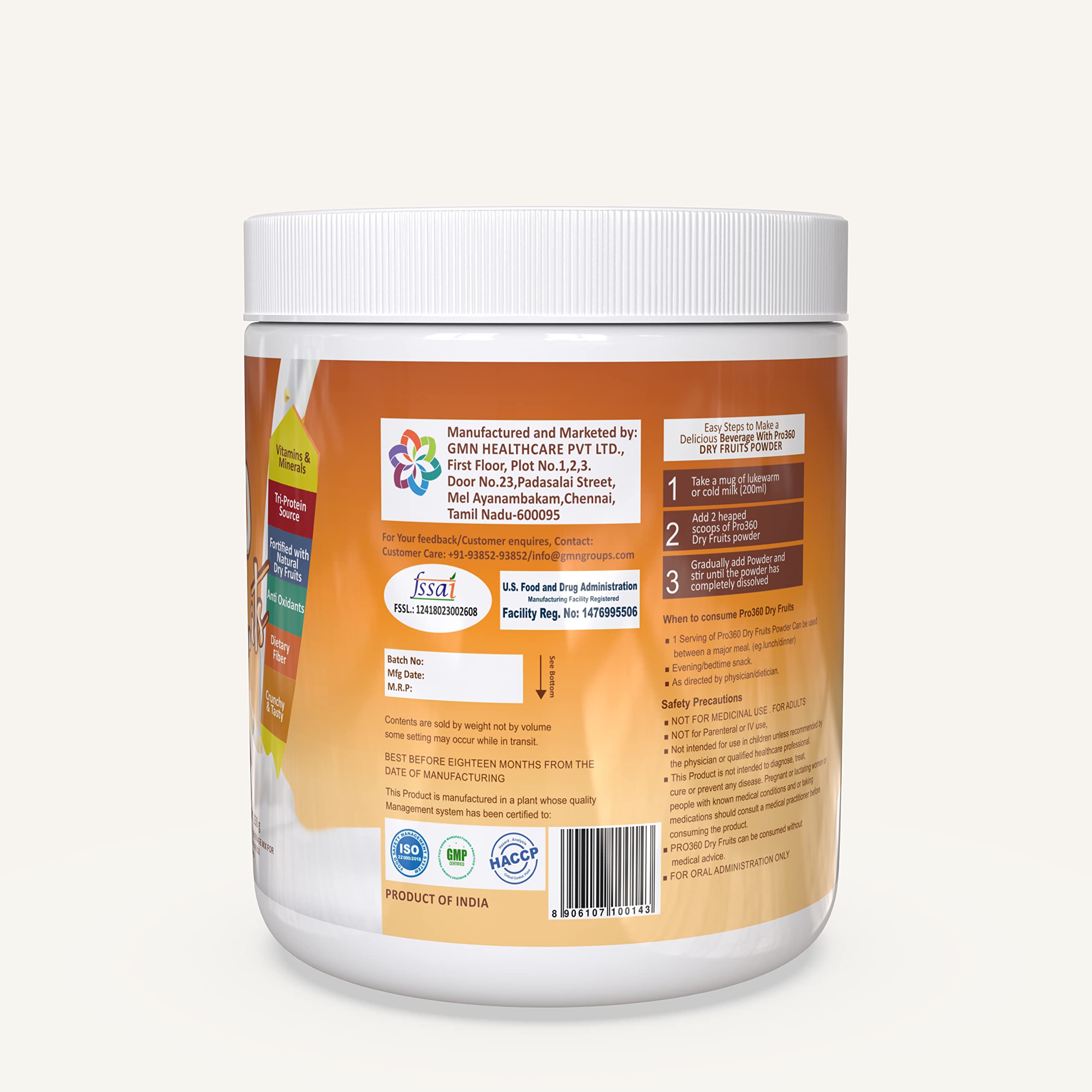 Pro360 Dry Fruits Protein Powder with Natural Dry Fruits with Immunity Boosters - Zinc, Vitamin C, Vitamin D 250g Pack 1