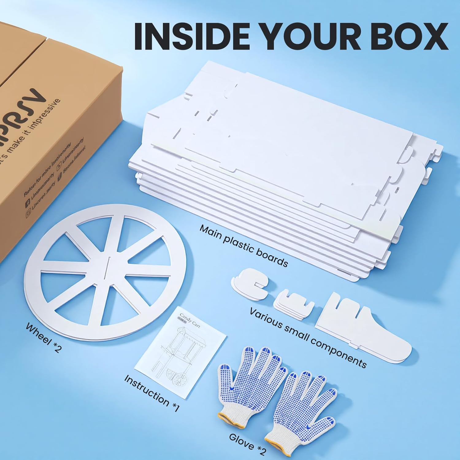 imprsv Candy Cart, Tool-Free Assembly Dessert Cart Lightweight PVC Candy Cart with Wheels for Party Birthday Decor