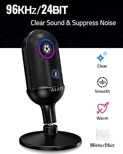 Miniatura 3 de ALABS Micrófono USB, micrófono condensador para podcast para computadora, Mac, Smartphone, micrófono para juegos Plug & Play con silencio rápido