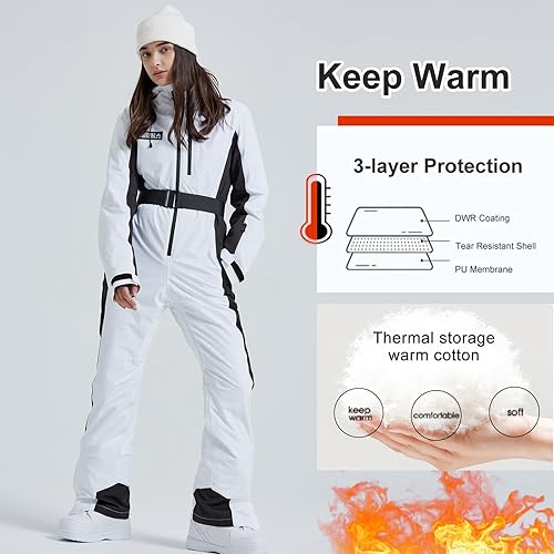 Miniatura 8 de YEEFINE Traje de esquí de una pieza para mujer, traje de snowboard para nieve, invierno, al aire libre, chaqueta y pantalones de esquí impermeables