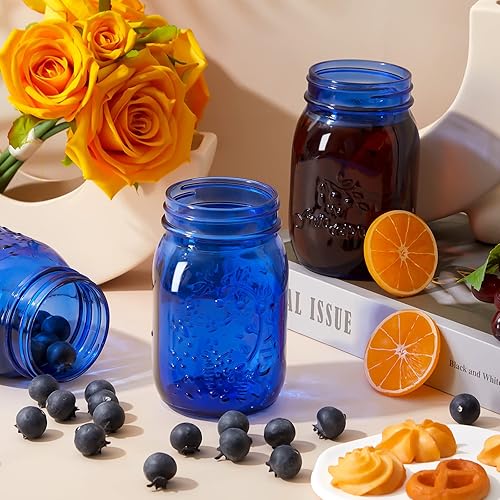Miniatura 4 de 12 tarros de vidrio de 32 onzas con tapas de vidrio de boca ancha, tarros de conservas de boca ancha, no se permiten lavavajillas (azul oscuro)
