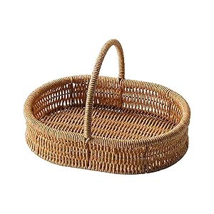 Cesta De Pan Tejida,Organizador De Alimentos Con Asas - Cesta Decorativa de Mimbre Imitación para Pan y Verduras | Para Cocina Despensa Picnic Aperitivos Mostrador Hogar